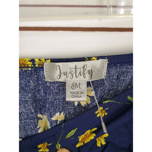 Justify Navy Blue With Yellow Floral Print Strapless Size Medium Romper - Picture 5 of 6